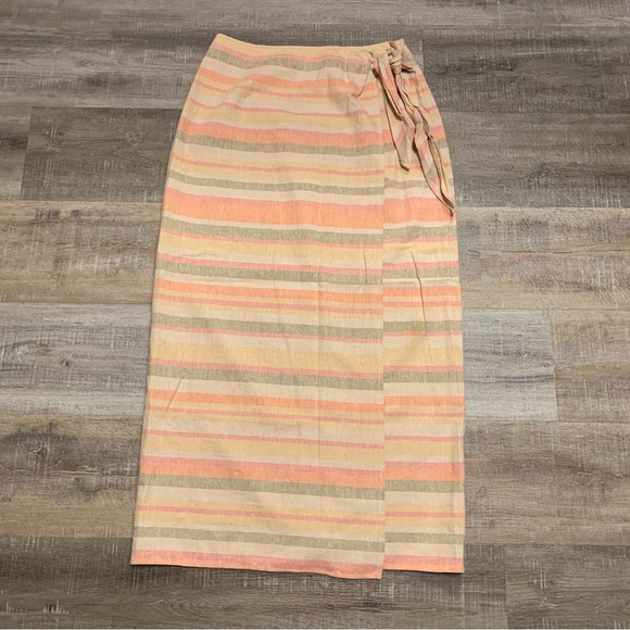 Talbots Petites 6P Linen Blend Striped Maxi Wrap Skirt - Picture 1 of 2